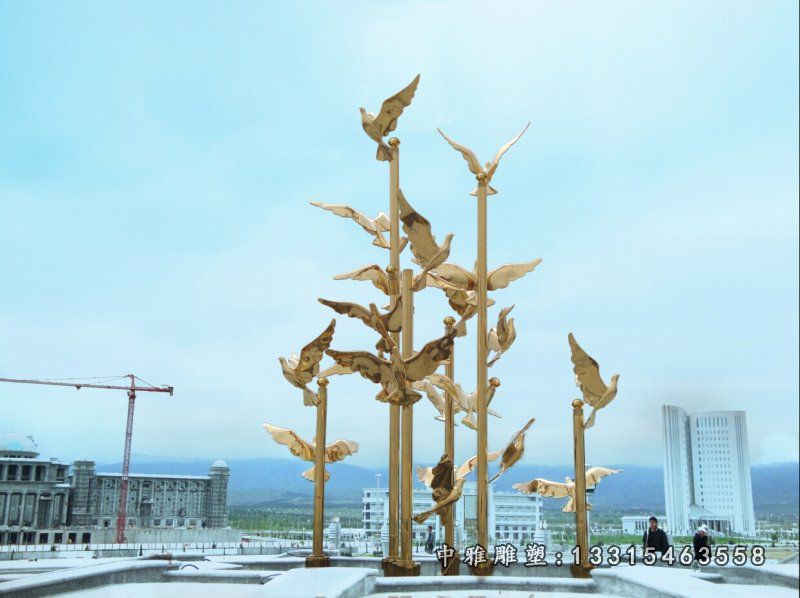 城市不锈钢鸽子动物雕塑