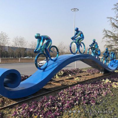 户外不锈钢抽象骑车人物雕塑