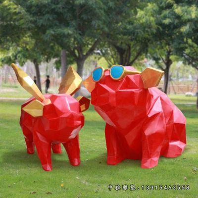 不锈钢几何抽象猪雕塑