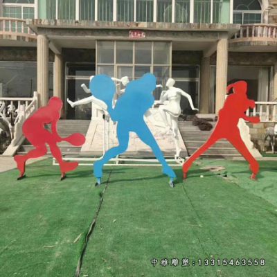 户外羽毛球人物剪影不锈钢雕塑