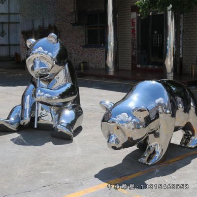 不锈钢镜面动物熊雕塑