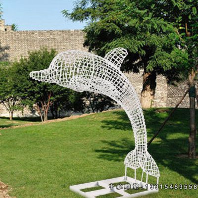 镂空跳跃海豚不锈钢雕塑