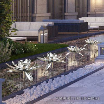 别墅不锈钢水景荷花雕塑