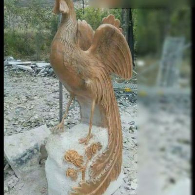 晚霞红石雕动物凤凰