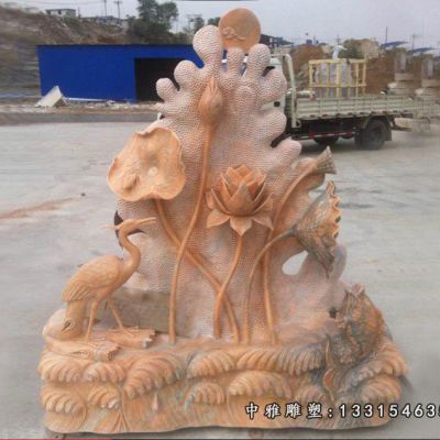 晚霞红流水池石雕摆件