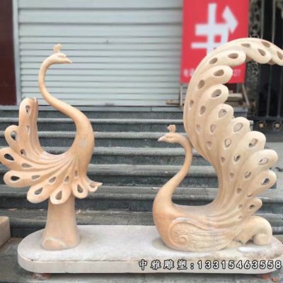 石雕动物孔雀雕塑