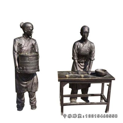 铜雕街边小吃人物