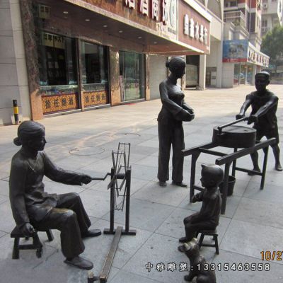 民俗纺织人物铜雕