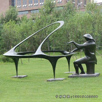 广场弹钢琴人物铜雕