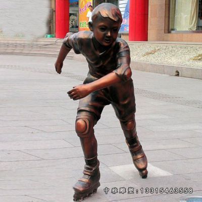 铜雕嬉戏轮滑儿童雕塑