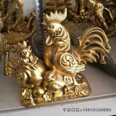 庭院铜雕母子公鸡