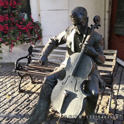 广场拉大提琴人物铜雕
