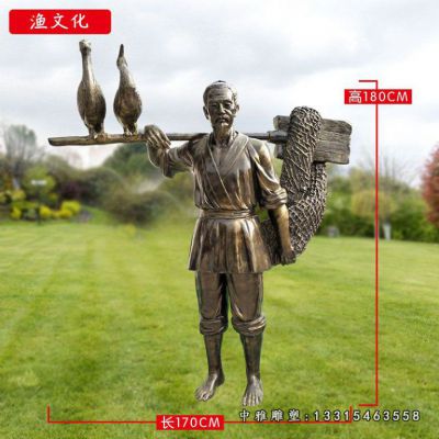 户外铜雕捕鱼渔夫