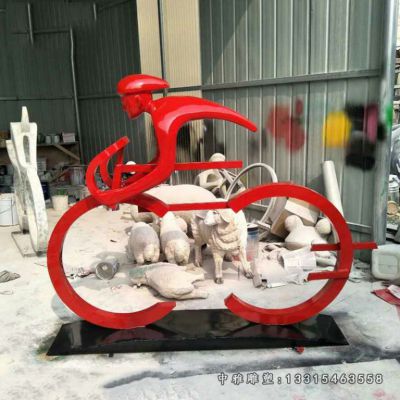 不锈钢抽象骑车人物雕塑