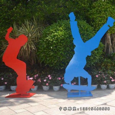 不锈钢抽象滑板人物雕塑