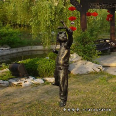 打弹弓儿童铜雕