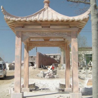 晚霞红凉亭石雕