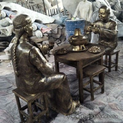 吃火锅人物铜雕