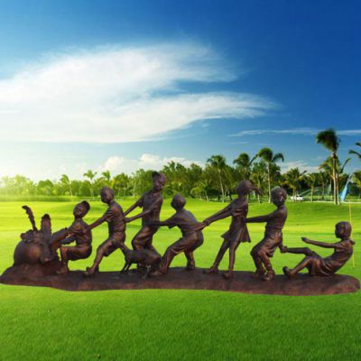 拔萝卜人物铜雕