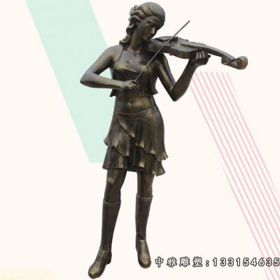 拉小提琴表演铜雕人物