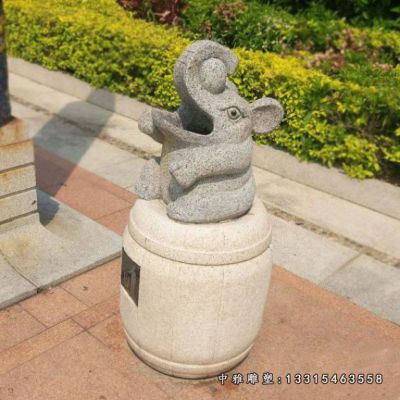 石雕卡通垃圾桶摆件