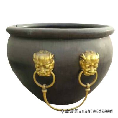 圆形水缸铜雕摆件