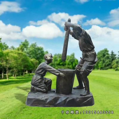 打糍粑民俗铜雕人物