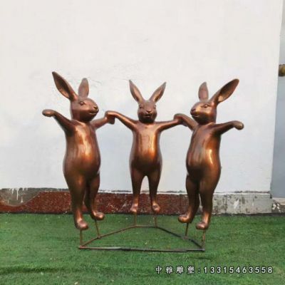 玩耍兔子铜雕