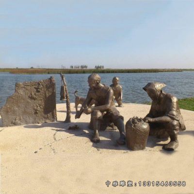 广场渔夫铜雕雕塑