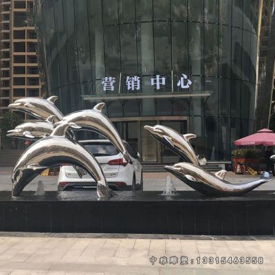 不锈钢跳跃海豚雕塑