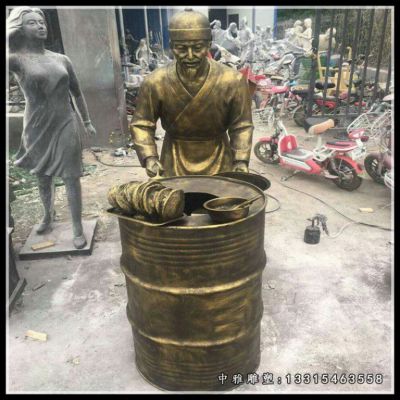 铜雕街边小吃人物雕塑