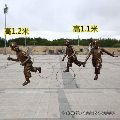 铜雕童趣滚铁环人物