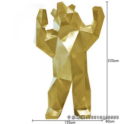 动物不锈钢几何熊雕塑