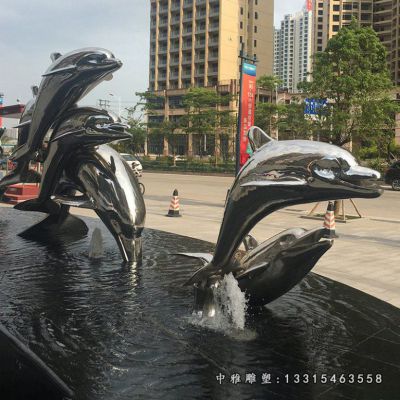 镜面海豚不锈钢雕塑
