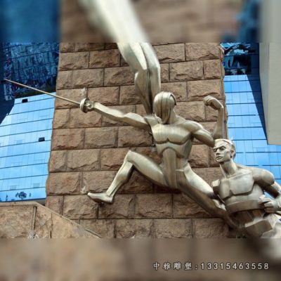 广场击剑人物不锈钢雕塑
