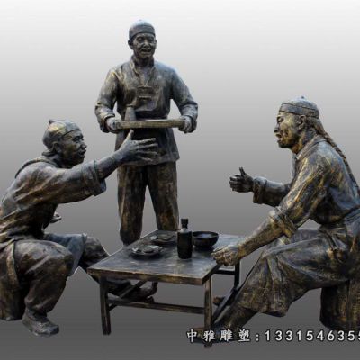 饭店吃饭铜雕人物