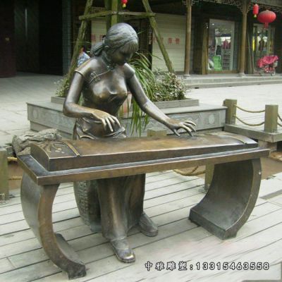 弹古筝铜雕人物雕塑