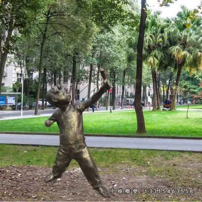 铜雕打弹弓儿童雕塑