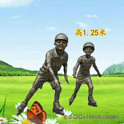 铜雕滑冰儿童雕塑