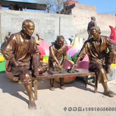 铜雕小品下棋人物雕塑