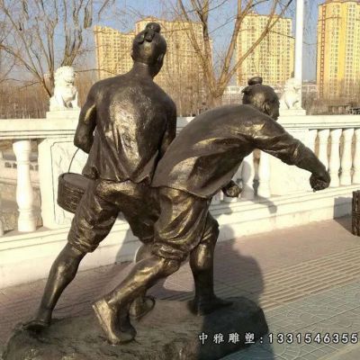 铜雕田园农耕人物