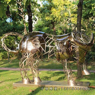 园林不锈钢牛雕塑