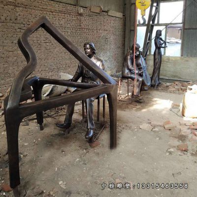 铜雕弹钢琴人物雕塑