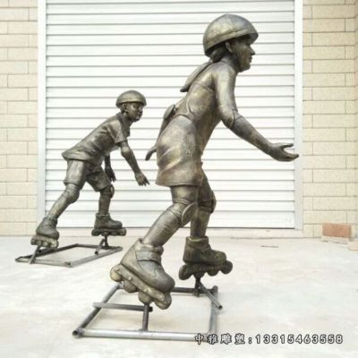 滑冰铜雕人物雕塑