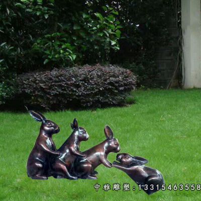动物兔子铜雕摆件