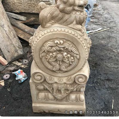 门口石雕狮子抱鼓石雕塑