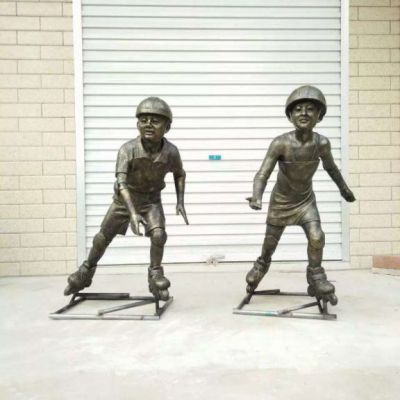 铜雕轮滑儿童