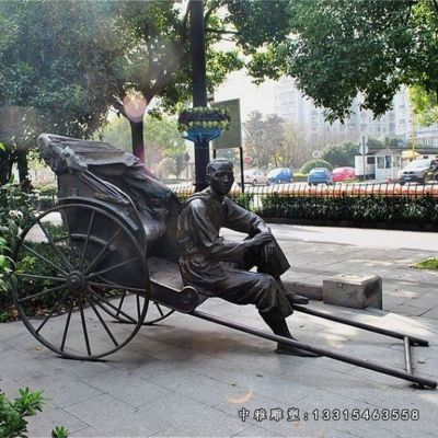 铜雕拉黄包车人物