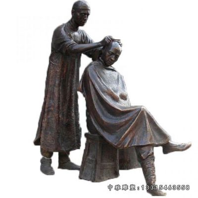 铜雕商业街理发人物雕塑