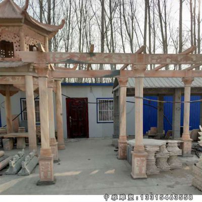 石雕晚霞红凉亭雕塑